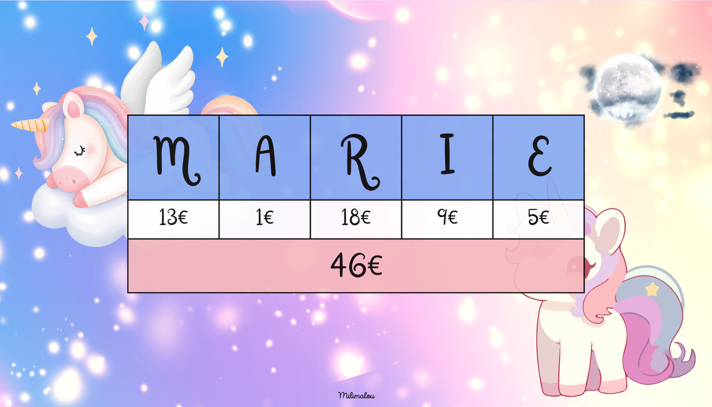Défi Prénom Licorne