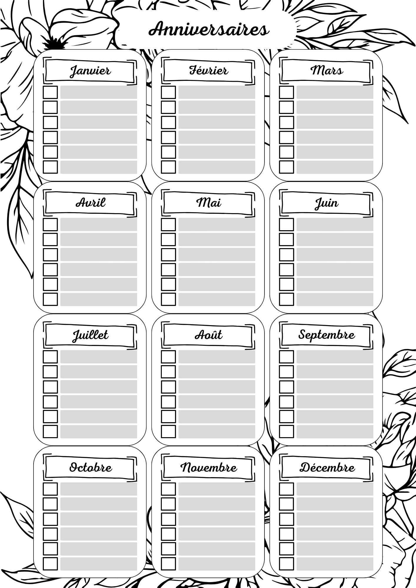 Anniversaire Feuilles Noir