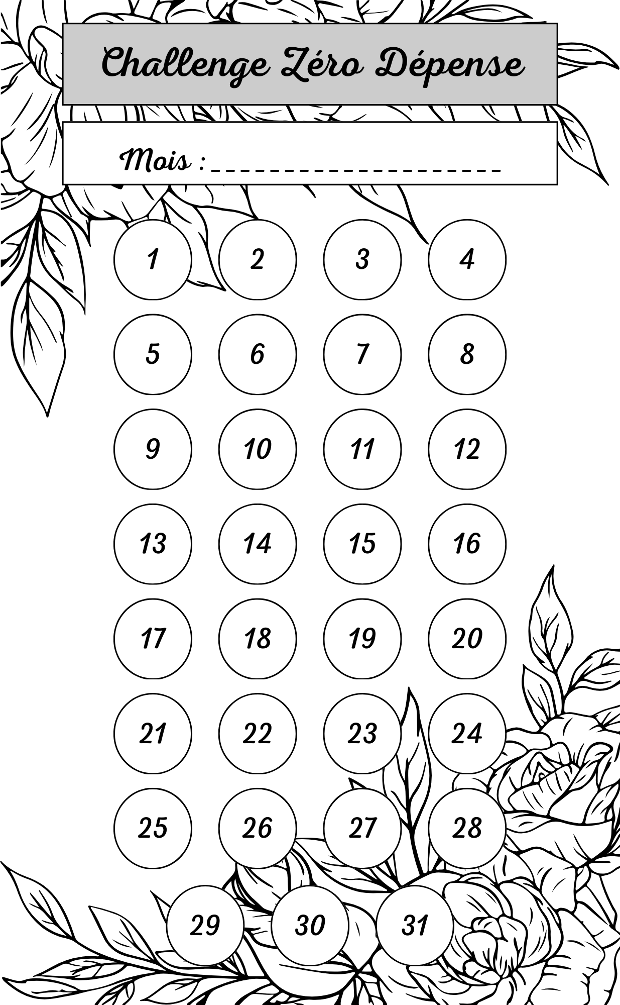 Challenge Zéro Dépense Feuilles Noir
