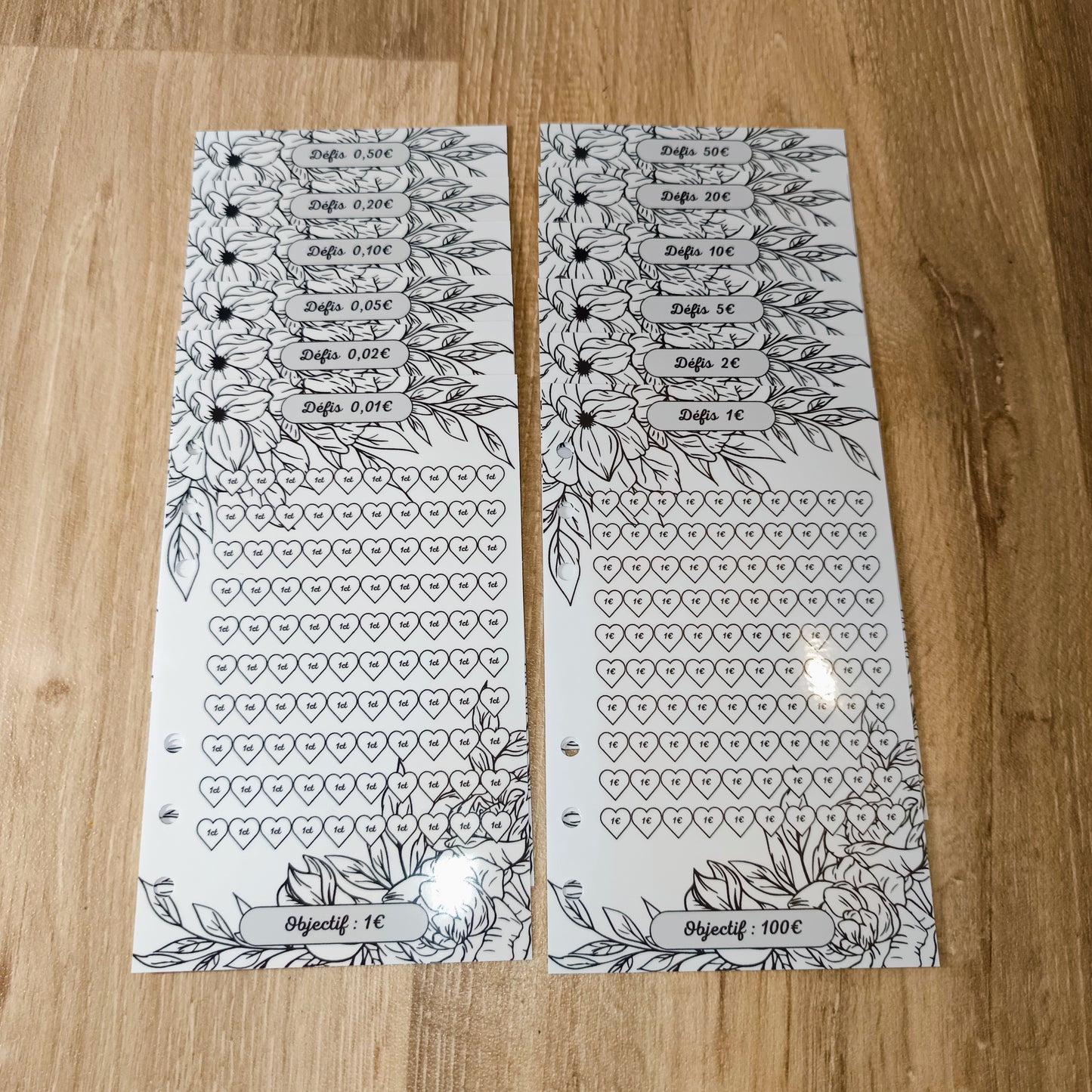 Fiches Défi € A6 Feuilles Noir