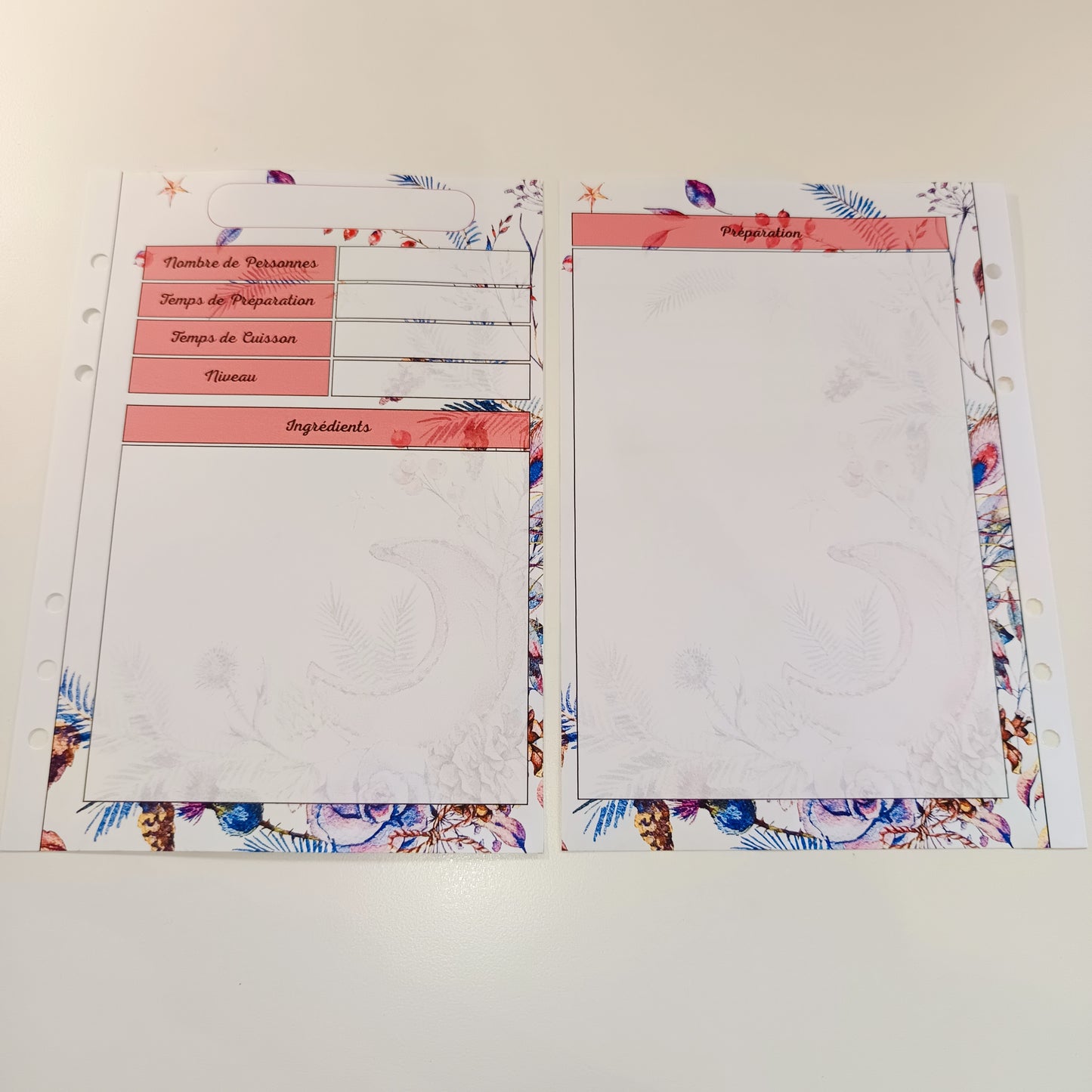 Fiches A5 NON Plastifiées Lune Florale