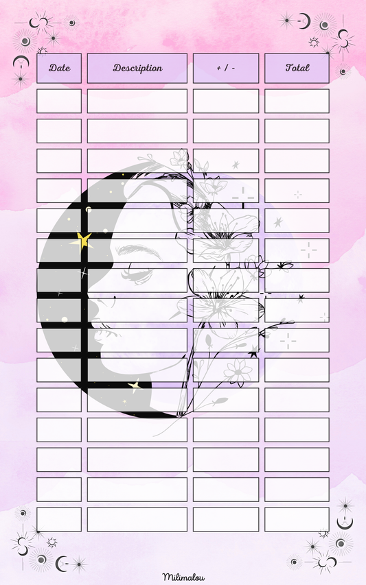 Suivi Budget A5 Kawaï Lune Rose
