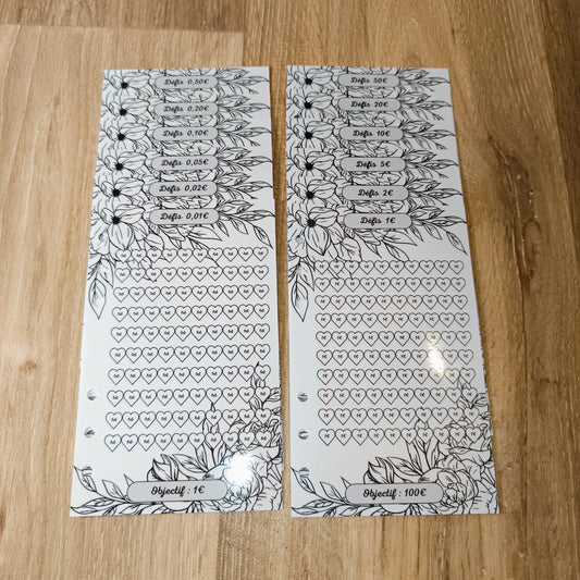 Fiches Défi € A6 Feuilles Noir