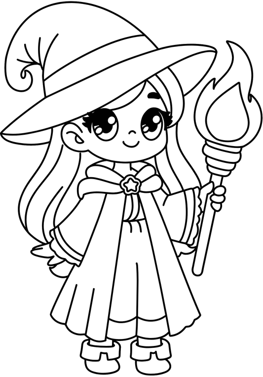 Coloriage A4 Sorcière 1