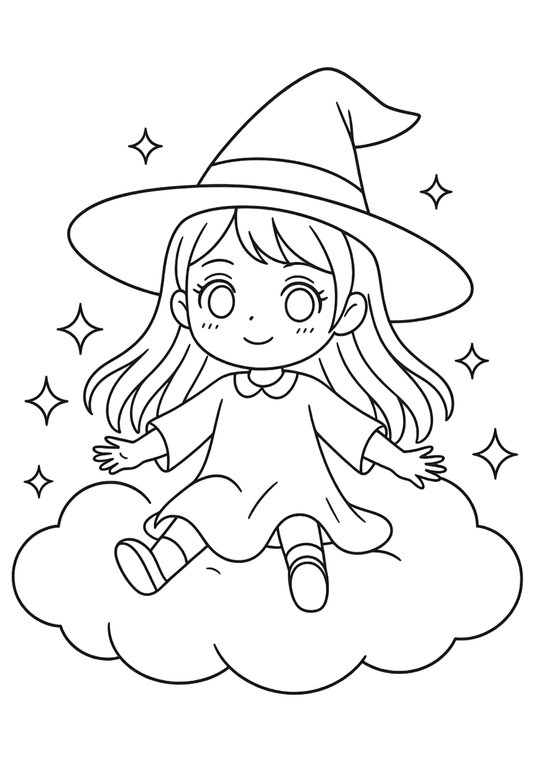 Coloriage A4 Sorcière 6