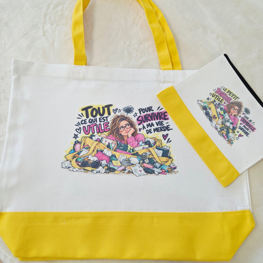 Sac Cabas et Pochette Jaune Bordel Utile
